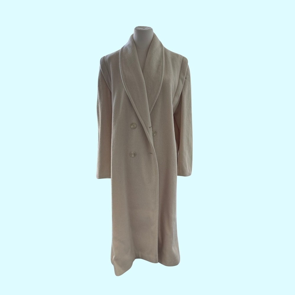 Elegant Women's Double-Breasted Long Pea Coat in Light Beige